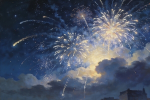 新年 天空 烟花 云朵 4k壁纸