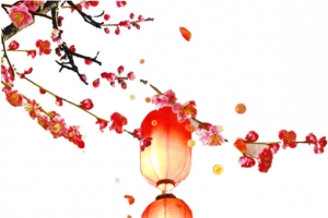 古风手绘梅花灯笼插画素材