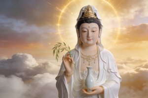 观音菩萨显圣天空云间佛光4K宗教高清电脑壁纸3840x2160免费下载