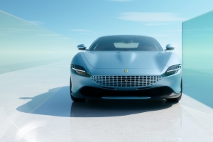 天蓝色跑车 Ferrari Roma 4K壁纸 3840x2160