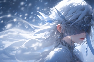 唯美蒙眼少女 飘雪 4K壁纸