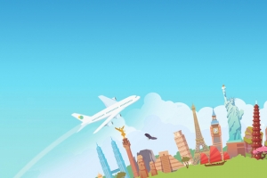 蓝色清新卡通国际旅行banner