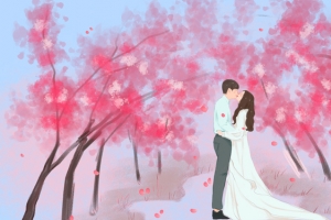 樱花树七夕情人节梦幻爱情插画banner海报