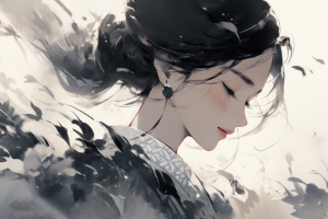 唯美黑白古风动漫女孩2560x1600壁纸