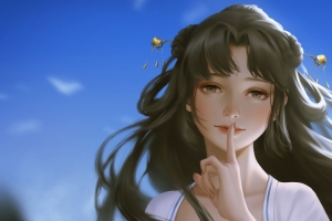 3440x1440 可爱长发美女 白色裙子 动漫壁纸带鱼屏