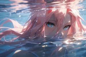 水下动漫女生粉色长发 4K高清壁纸3840x2160免费下载