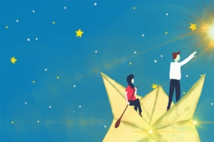 星空  划纸折船的人
