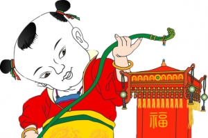 拿着灯笼的年画娃娃