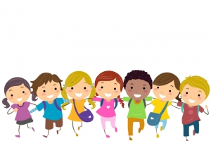 卡通一群双手搭肩的小学生素材