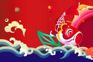春节卡通童趣红色淘宝海报背景