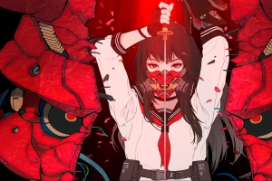 动漫女孩 红眼睛 面具 4k壁纸3840x2160