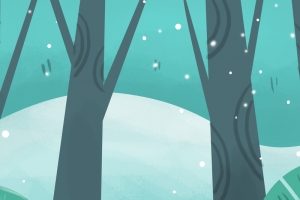 手绘卡通人物堆雪人冬天背景图