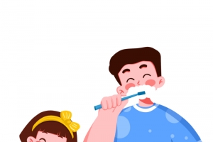 父亲和孩子一起刷牙高清PNG透明免扣设计素材免费下载