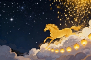 2026 星空 云 马在天空行走 灯笼 4k壁纸