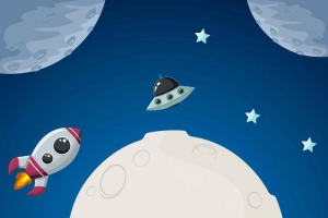 宇宙儿童蓝色卡通太空星球背景