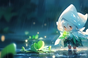 雨天可爱小精灵3440x1440带鱼屏电脑壁纸