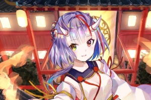 女孩 恶魔 角 寺庙 日本 动漫 4k壁纸 3840x2160