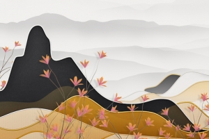 手绘风格云山