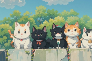 树林可爱猫咪3440x1440带鱼屏壁纸
