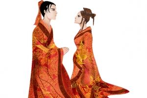 穿着喜服的情侣