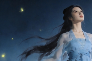 月光下仙气美女古风水墨风 3440x1440 4K动漫高清带鱼屏壁纸免费下载