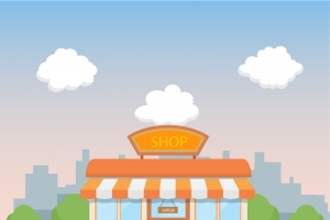 卡通商店树木白云背景素材