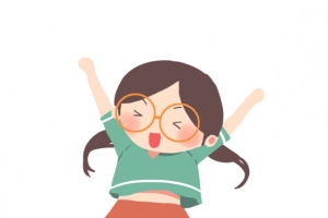 兴奋跳起来的眼镜女孩png