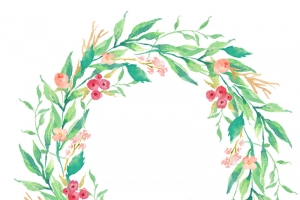 花草水彩手绘圆形花环边框