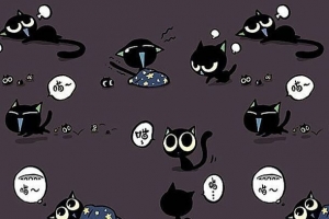 手绘卡通黑色小猫高清PNG透明背景H5设计素材免费下载