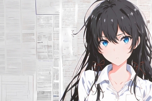 雪之下雪乃 蓝色眼睛 报纸墙 3440x1440带鱼屏壁纸