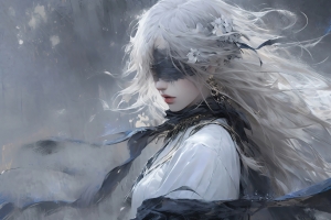 蒙眼女孩白色长发唯美2560x1600高清壁纸