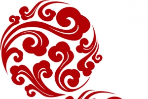 红色圆形祥云纹饰中秋