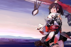 2女孩飞机 海上自卫队3440x1440动漫壁纸