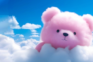 天空 云 粉色可爱小熊 3440x1440带鱼屏壁纸