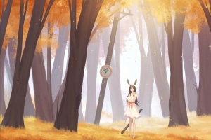 落叶 女孩子 风景 兽耳 4k动漫壁纸