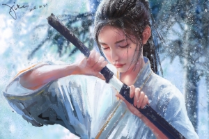 雪竹 女生 雪景 人头像 黑发 单马尾 宝剑 5k动漫壁纸