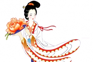 花束古风手绘女子