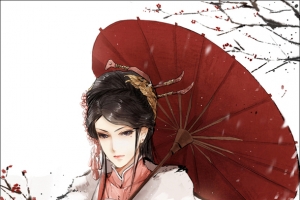 手绘中国风撑伞美女