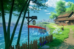 湖边竹屋4K高清带鱼屏壁纸 3440x1440免费下载