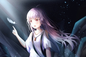 洞窟 白发女孩子 4k动漫壁纸