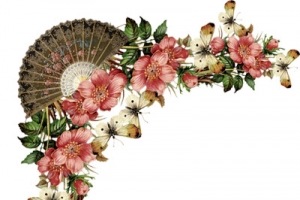 手绘扇子花边角免抠png边框