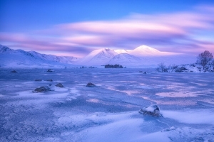 山脉 冬天 天空 粉红色 雪 蓝色 洛蒙湖 兰诺赫沼泽 苏格兰 4k壁纸 3840x2160