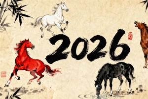 2026中国风 四匹马儿 水墨画 竹子 4k壁纸