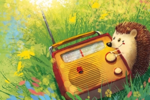 刺猬 收音机 草 艺术 可爱的 4k壁纸 3840x2160
