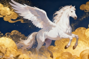 2026马年图片 天空 马 翅膀 金色的云4k壁纸