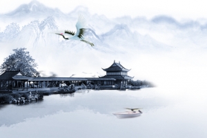 中国古风水墨山水画banner背景