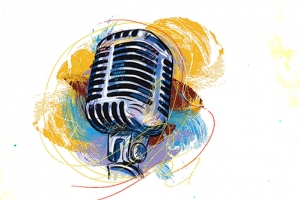 麦克风简约白色海报背景banner