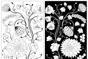 线描手绘花卉装饰矢量图