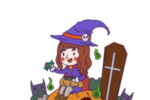 万圣节坐在南瓜上