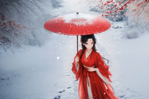 日照千层雪 红伞 古风美女 4K壁纸